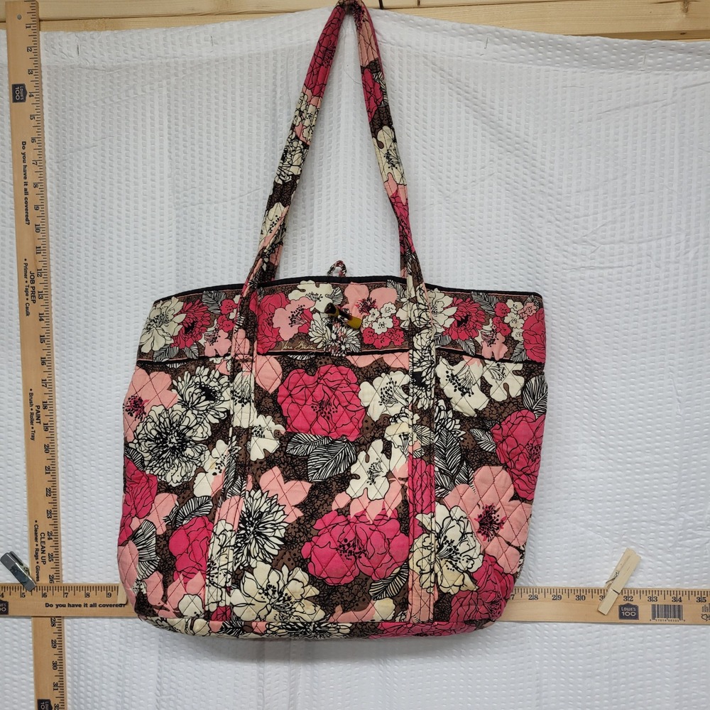 Vera Bradley Baroque Floral Quilted Tote Bag and Tech Case Set Pink Brown